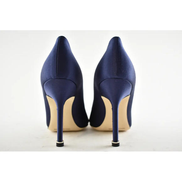 Manolo Blahnik Hangisi 105 Navy Blue Satin Crystal Jewel Buckle Heel Pump 40 - Picture 11 of 12